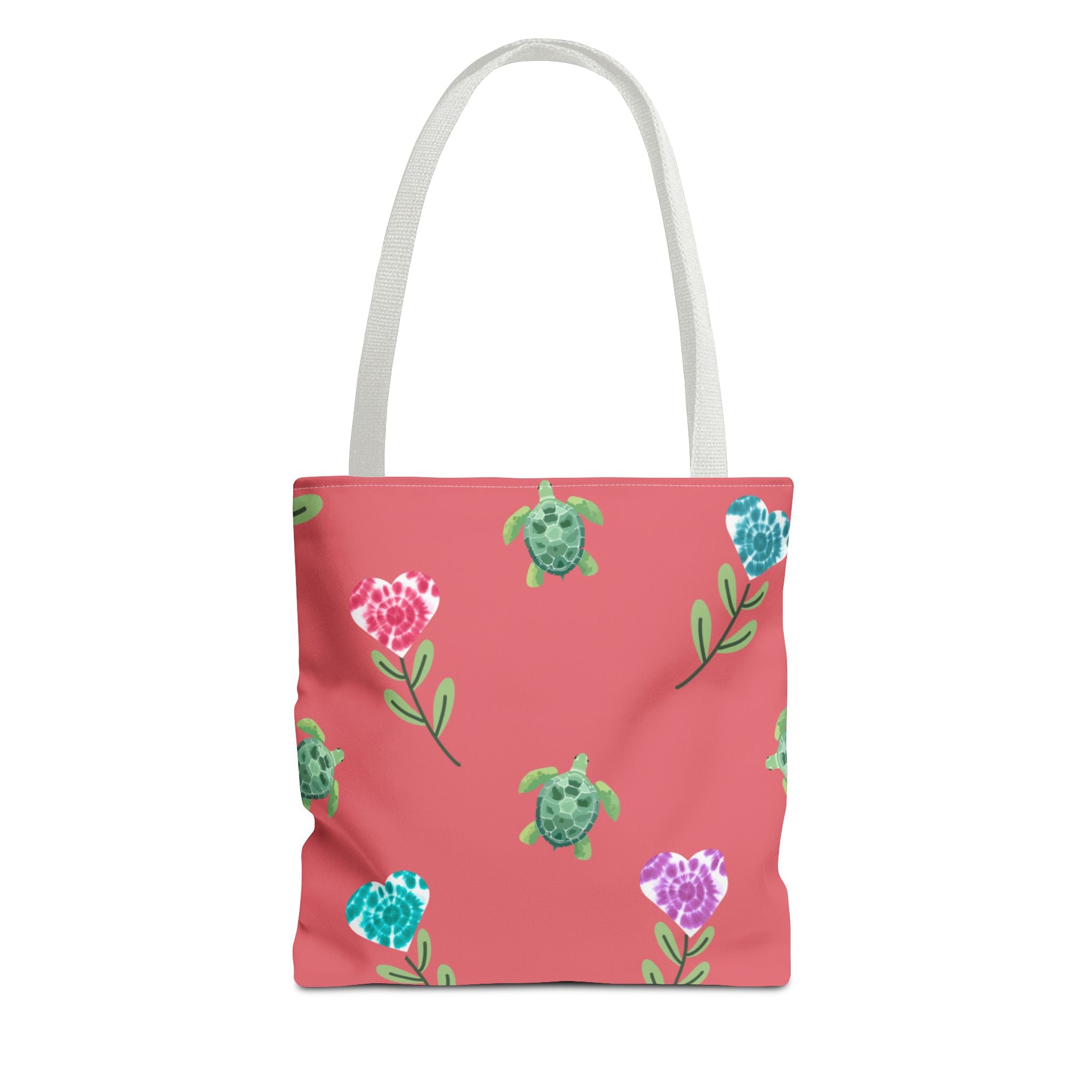 Dual Side Pink and Blue Turtles with Floral Tie Dye Hearts Tote Bag