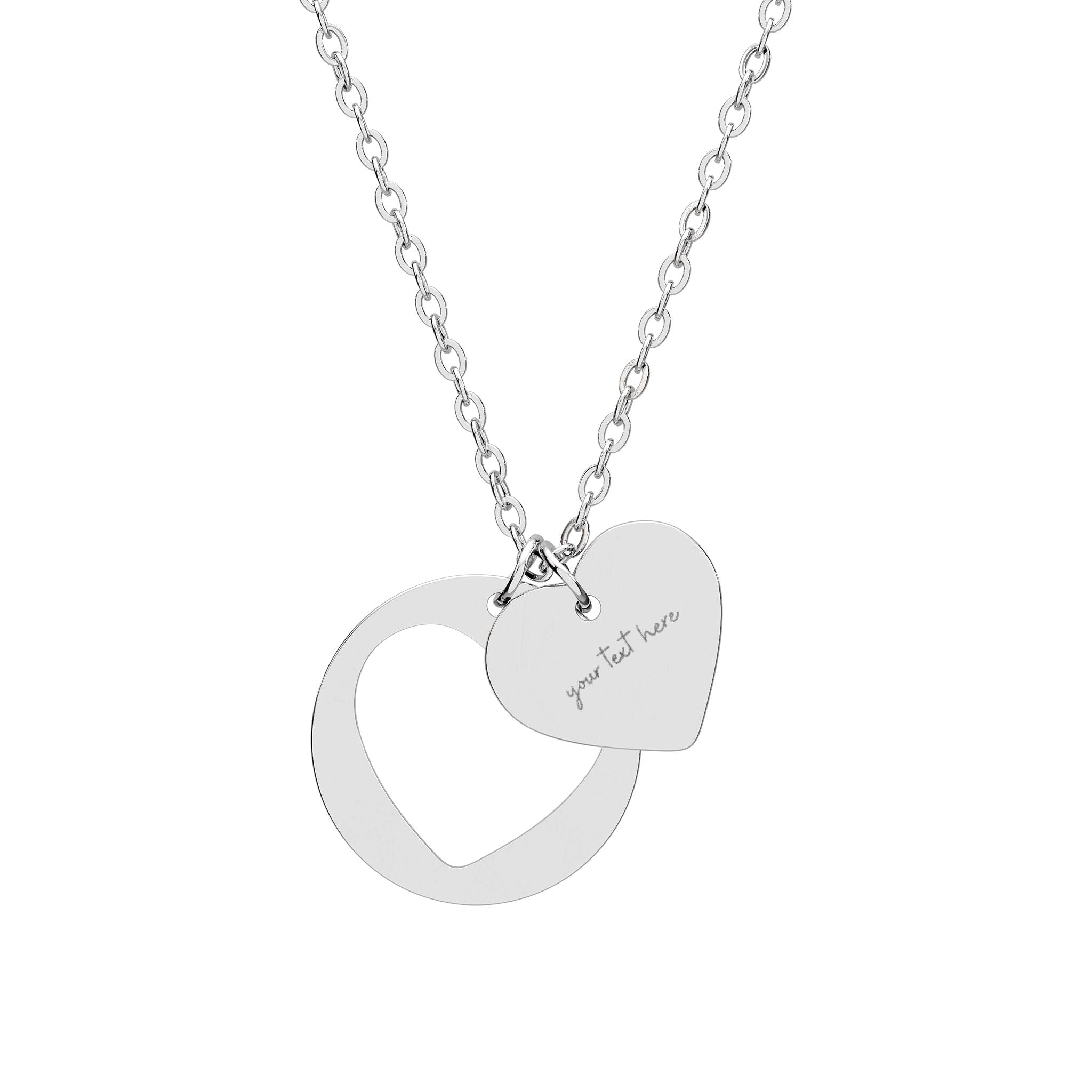 Customized Engraved 2 Piece Heart Charm Cutout Necklace