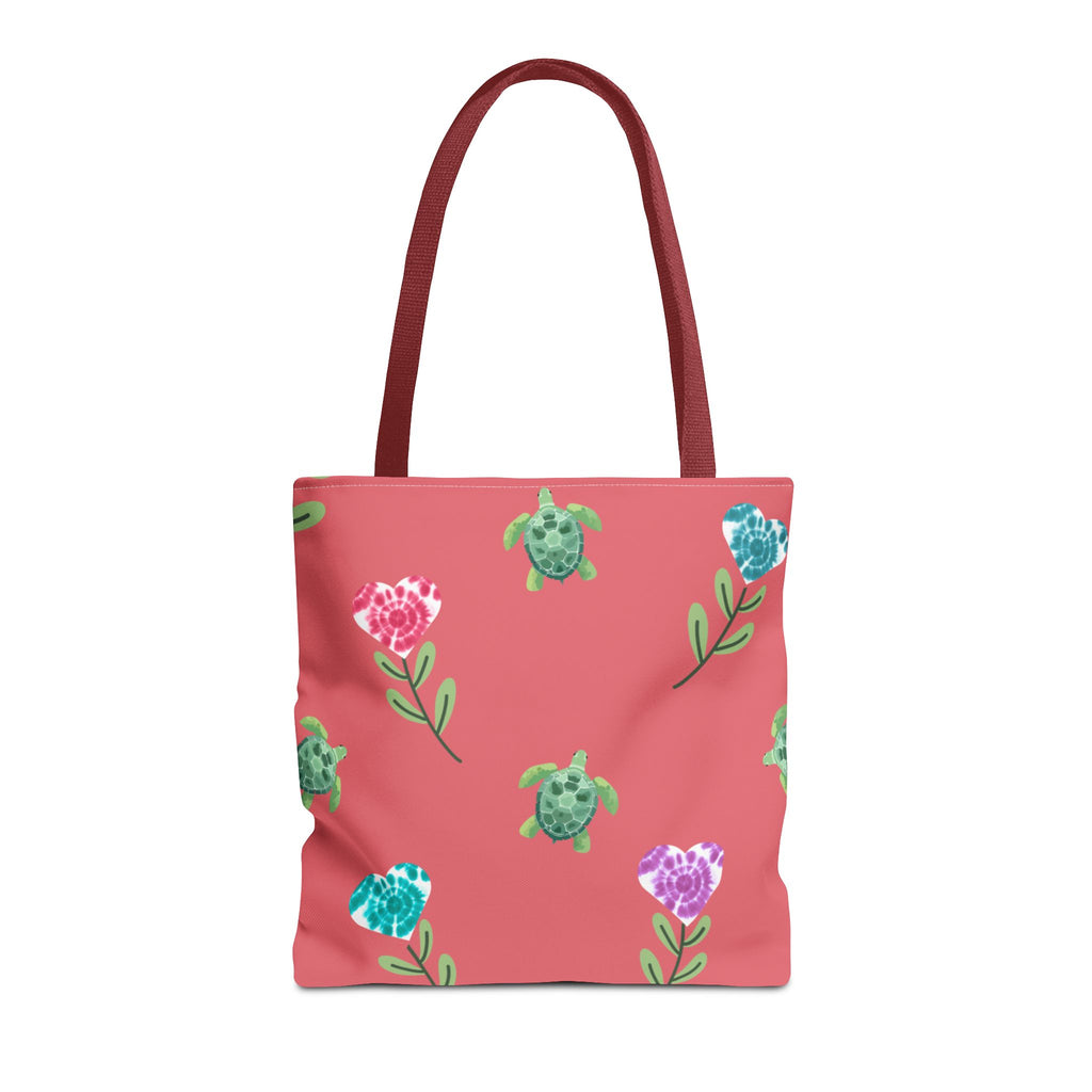 Dual Side Pink and Blue Turtles with Floral Tie Dye Hearts Tote Bag