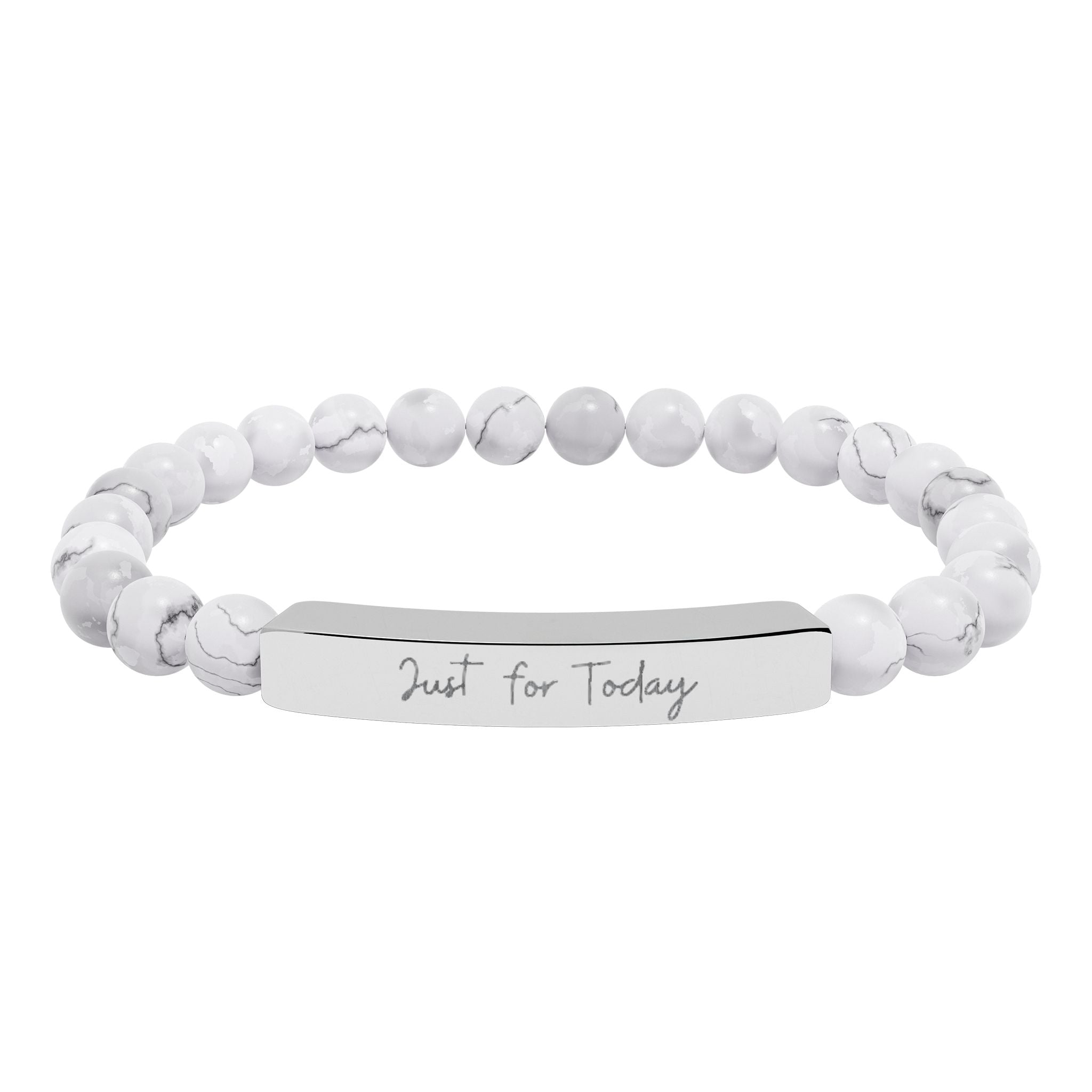 Engraved Natural Stone Bar Bracelet — Stretch Beaded Personalized Jewelry ("Just for Today")