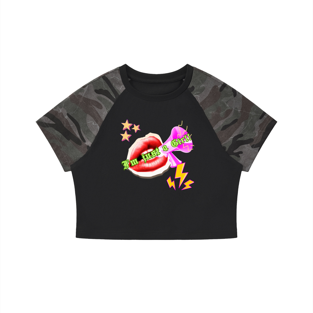 Women’s "Just A Girl Camo Raglan Crop T-Shirt