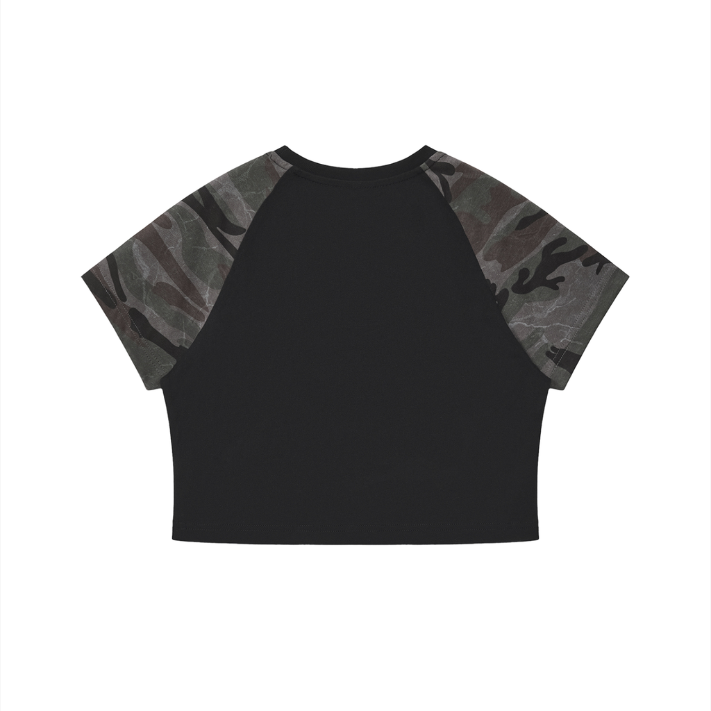 Women’s Star on Houndstooth Camo Raglan Crop T-Shirt