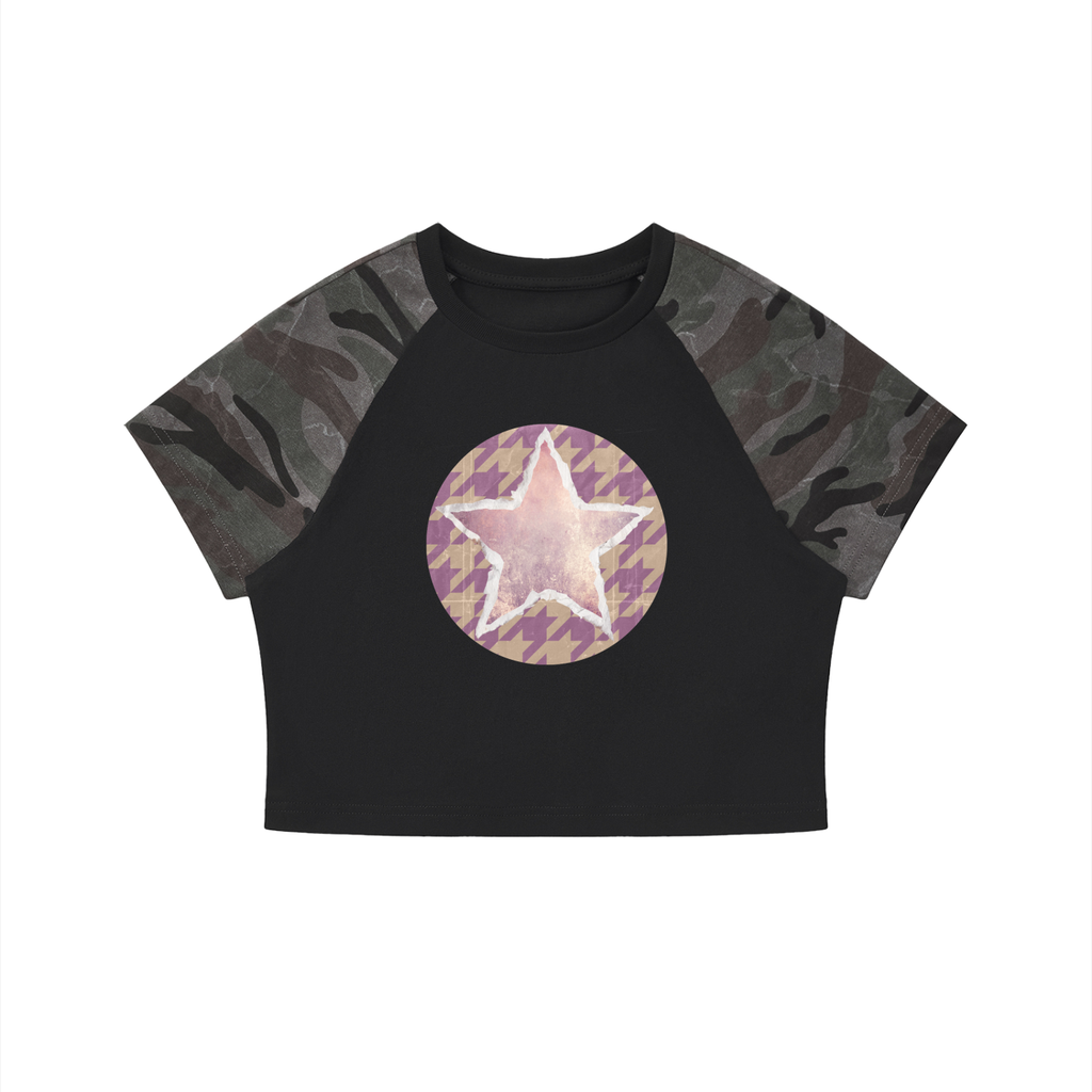 Women’s Star on Houndstooth Camo Raglan Crop T-Shirt