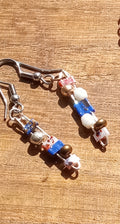 Tila and Metallic Beaded Drop Earrings (blue/pink)
