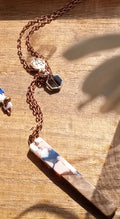 Resin & Walnut Pendant Charm Necklace 19"(blue/pink)
