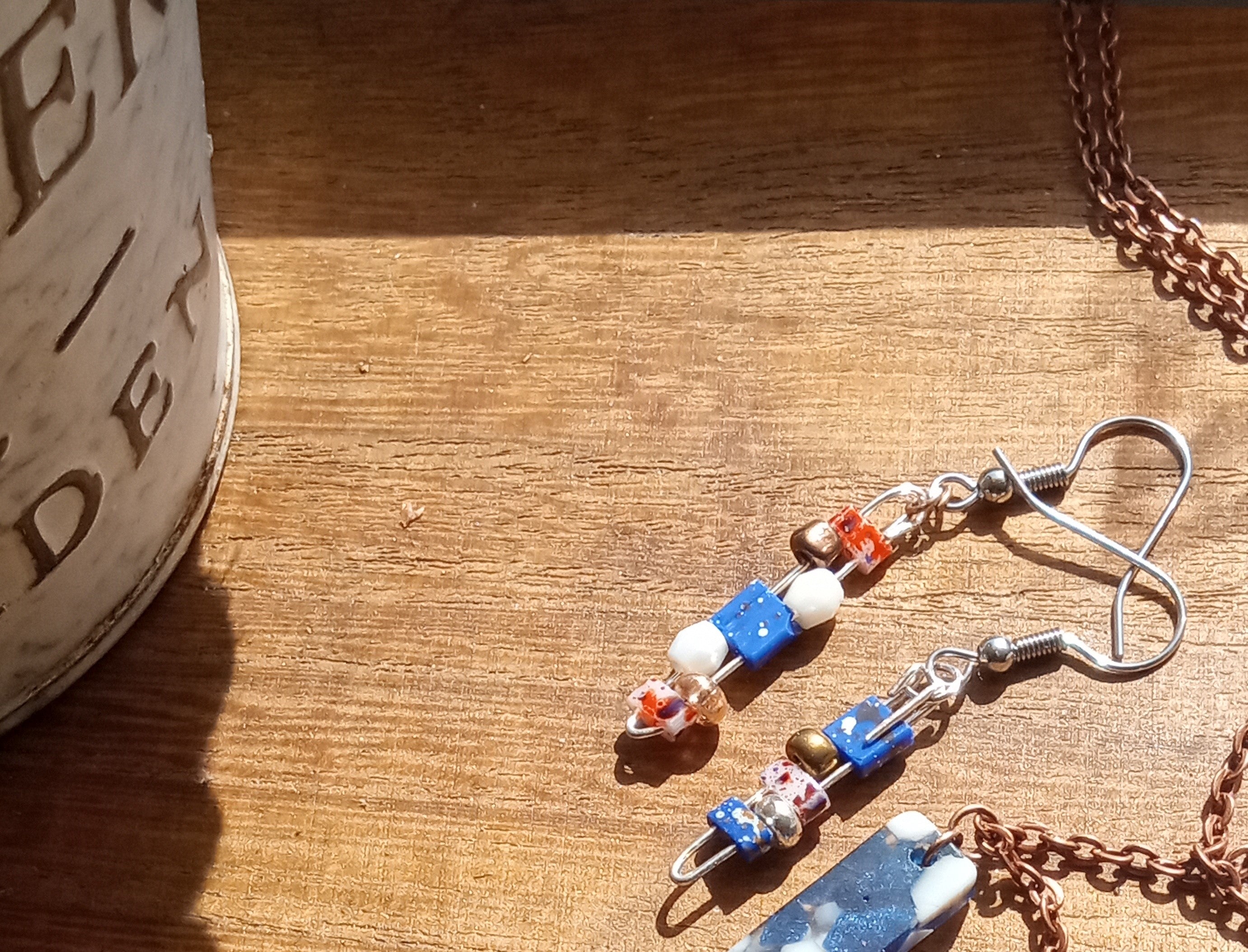 Tila and Metallic Beaded Drop Earrings (blue/white)