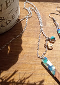 Resin & Walnut Pendant Charm Necklace 19"(blue/green/brown)