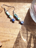 Tila and Metallic Beaded Drop Earrings (green/blue)