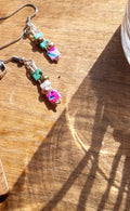 Tila and Metallic Beaded Drop Earrings (white/pink/green)