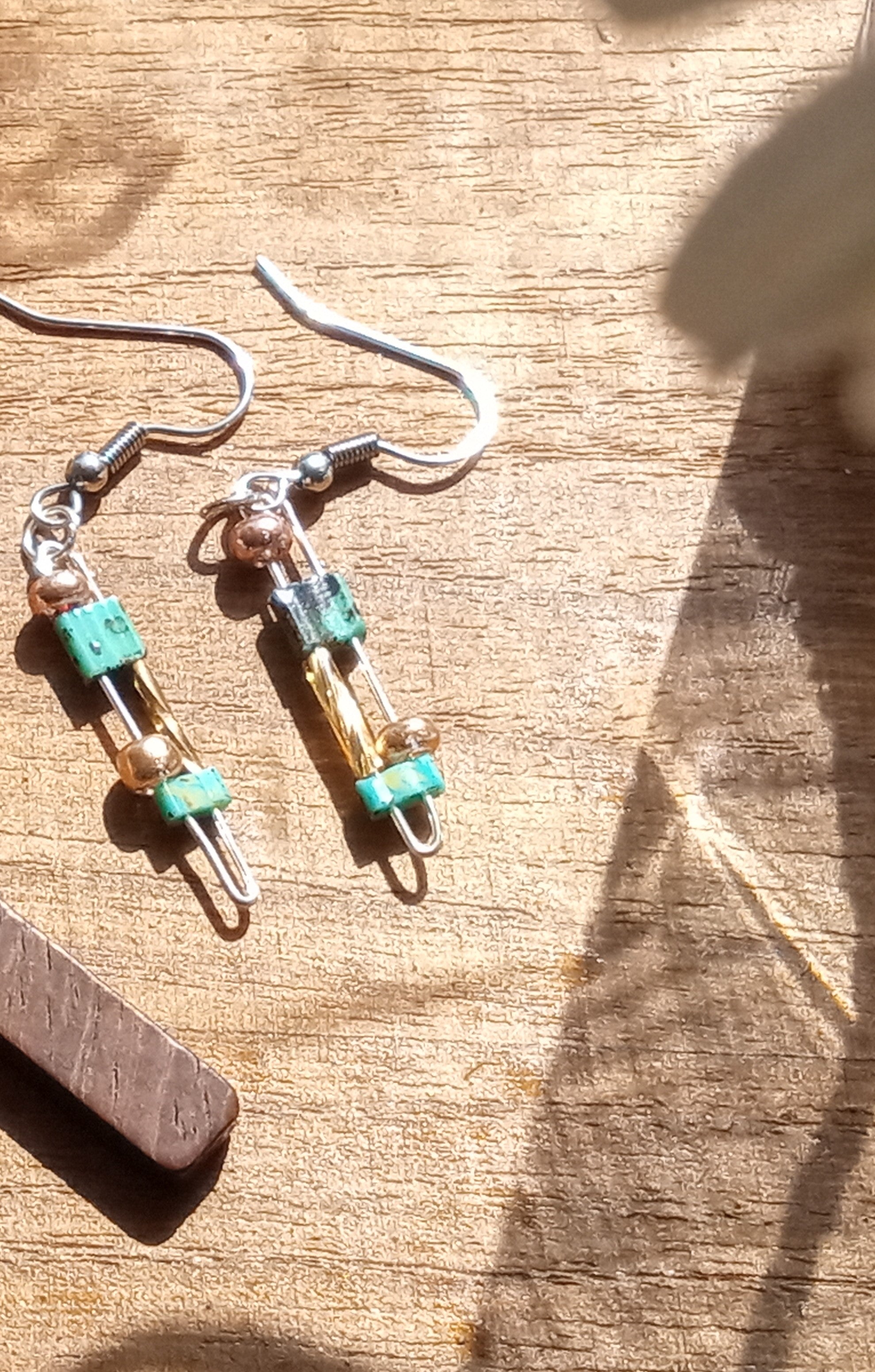 Tila and Metallic Beaded Drop Earrings (yellow/pink/green)